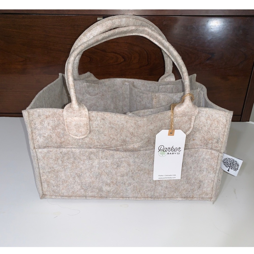 NWT Parker Baby Co Felt Diaper Caddy Oatmeal Heather Gray Nursery Organizer